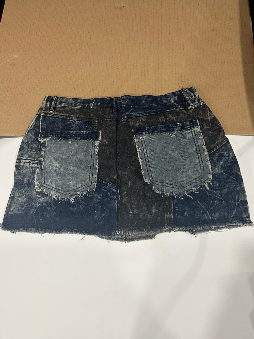 Fashion Nova Two-Tone Distressed Denim Mini Skirt - Blue & Black